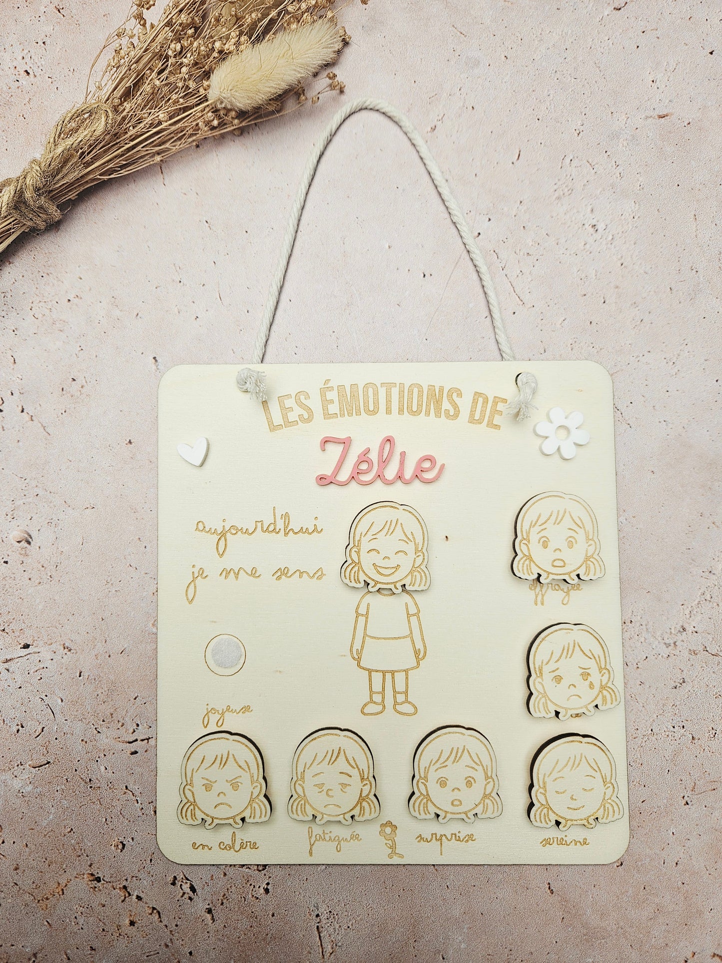 Tableau des émotions en bois personnalisé pour enfant