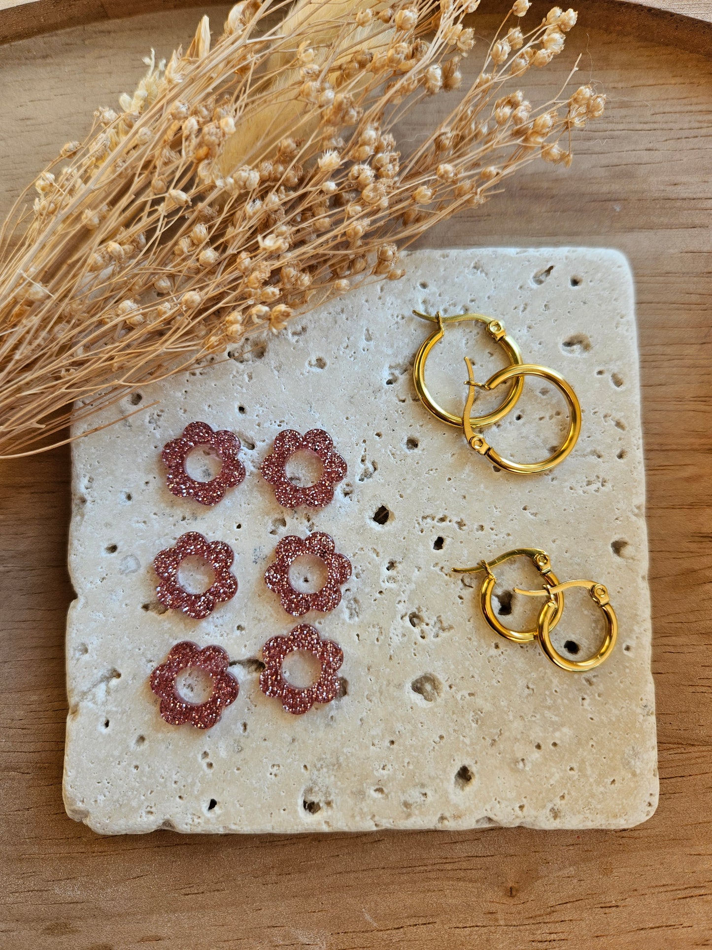 Pampilles interchangeables - par 2 - MINI ZELIE Pailleté vieux rose