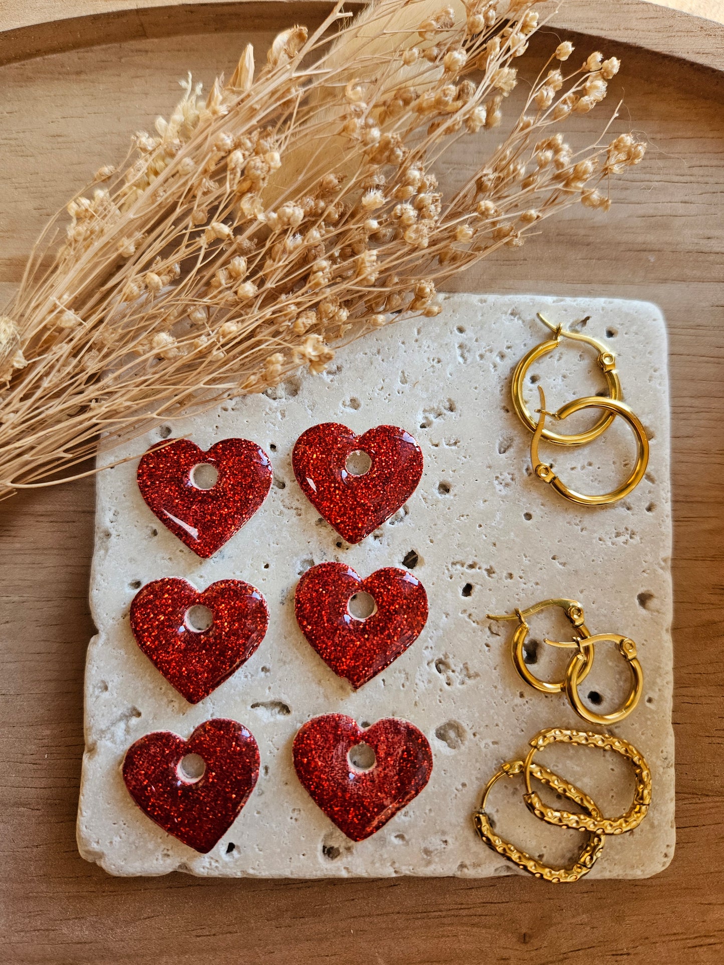 Pampilles interchangeables - par 2 - Collection Noël "Let it Shine" - MARGOT - BEIGE / ROUGE PAILLETTE