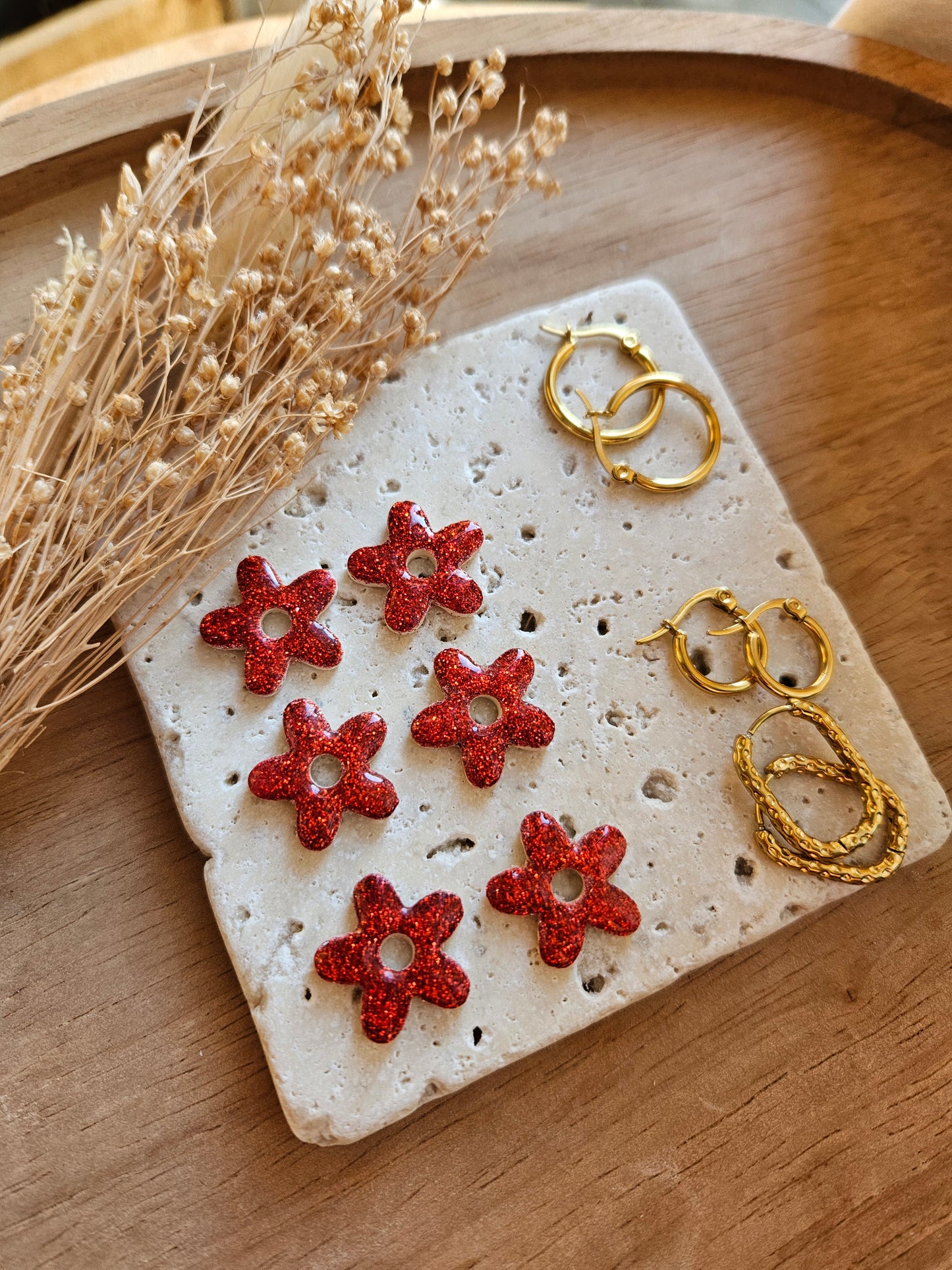 Pampilles interchangeables - par 2 -Collection Noël "Let it Shine" - ALBA - BEIGE / ROUGE PAILLETTE