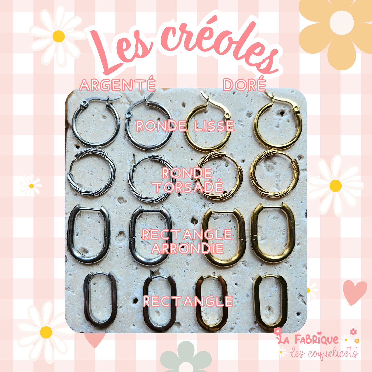 Boucles oreilles ZELIE interchangeables fleur PAMPILLE / créole femme en Acier Inoxydable - rose clair paillette