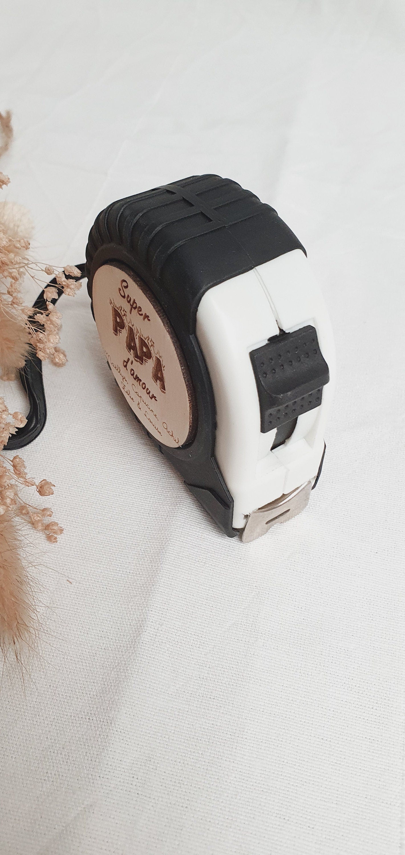 Mètre de bricolage personnalisé couleur blanc et noir | papa papy fête des pères grand-père | cadeau personnalisé