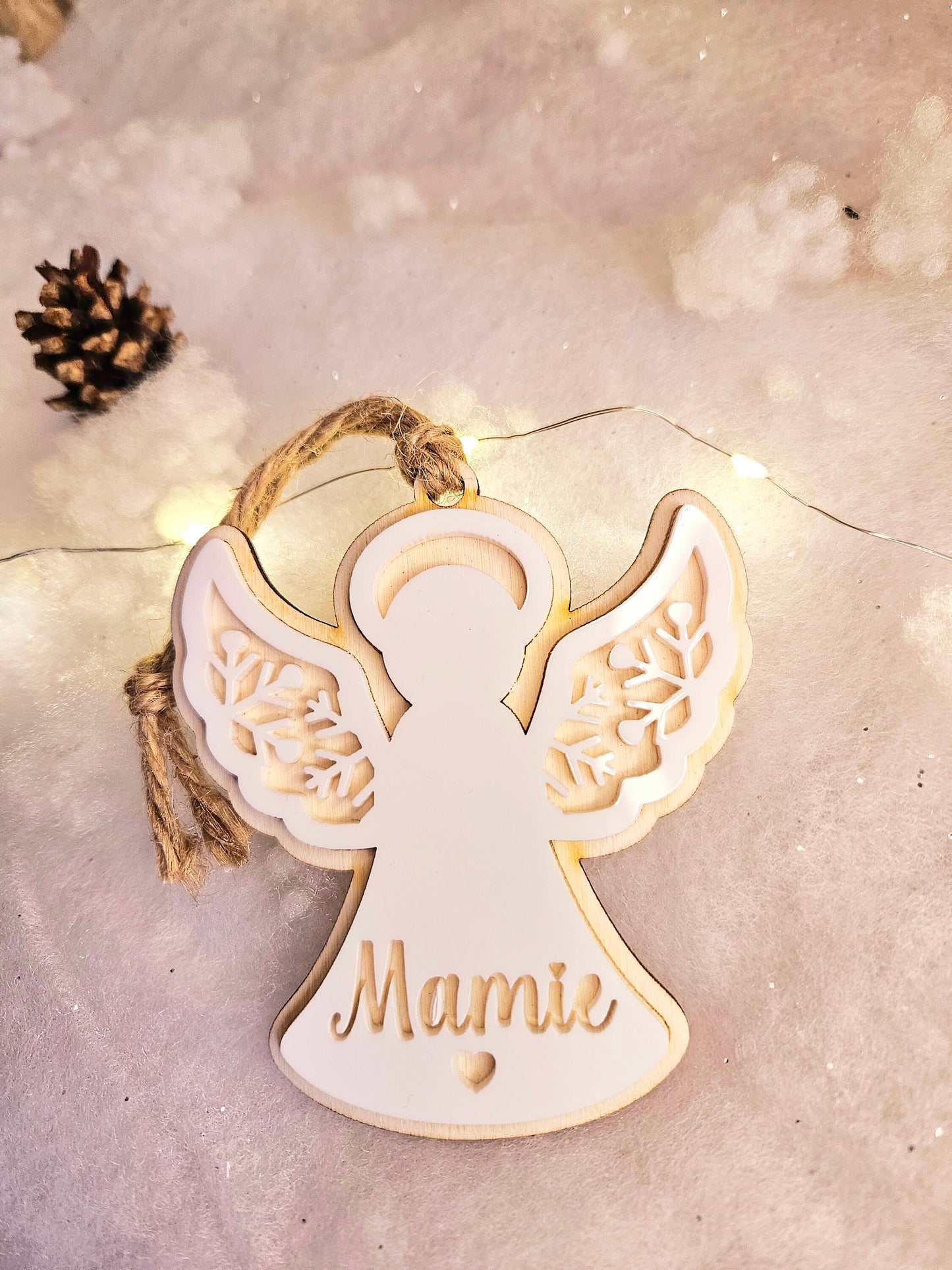 Boule de Noël Ange blanc personnalisée | personnalisable | deuil | ornement souvenir