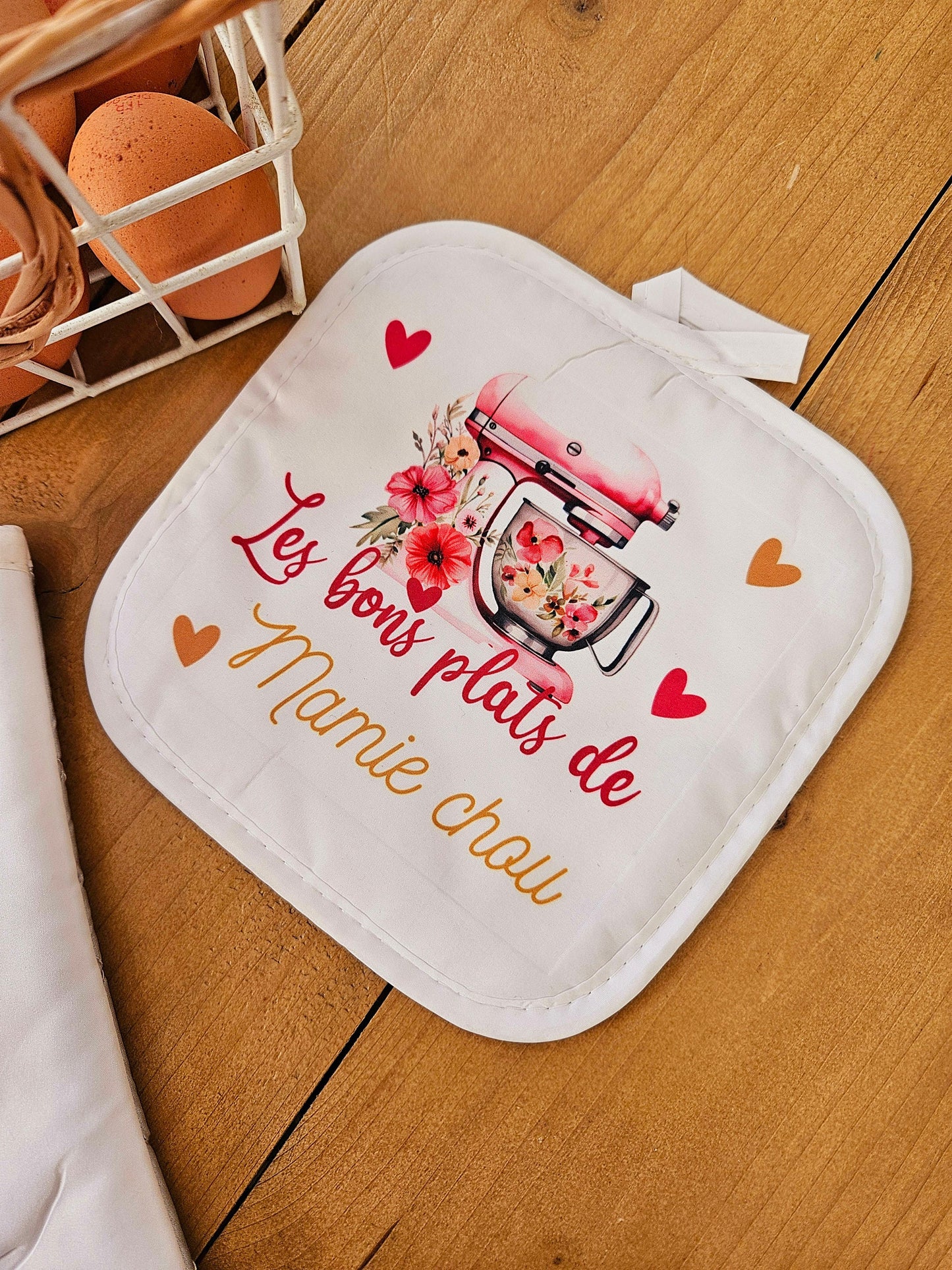Gant et manique cuisine personnalisé - cadeau mamie maman fête grands-mères fête des mères - cadeau nounou soeur