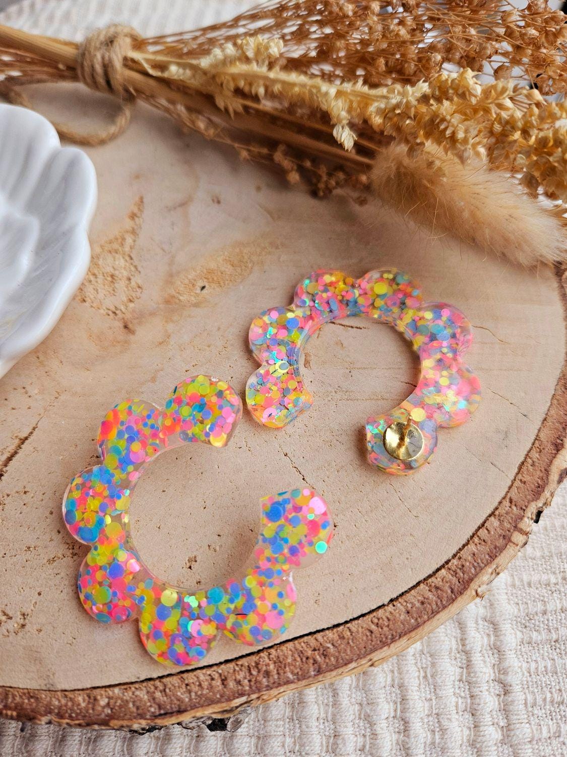 Boucles oreilles COCO - demi fleur / boucle oreille femme en Acier Inoxydable pour Enfant / fait main / cadeau femme maman mamie