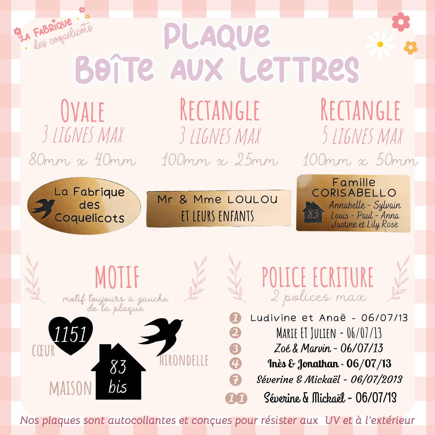 Plaque boite aux lettre - personnalisé - autocollante - adhésive - plaque adresse - plaque maison - boite aux lettres personnalisée