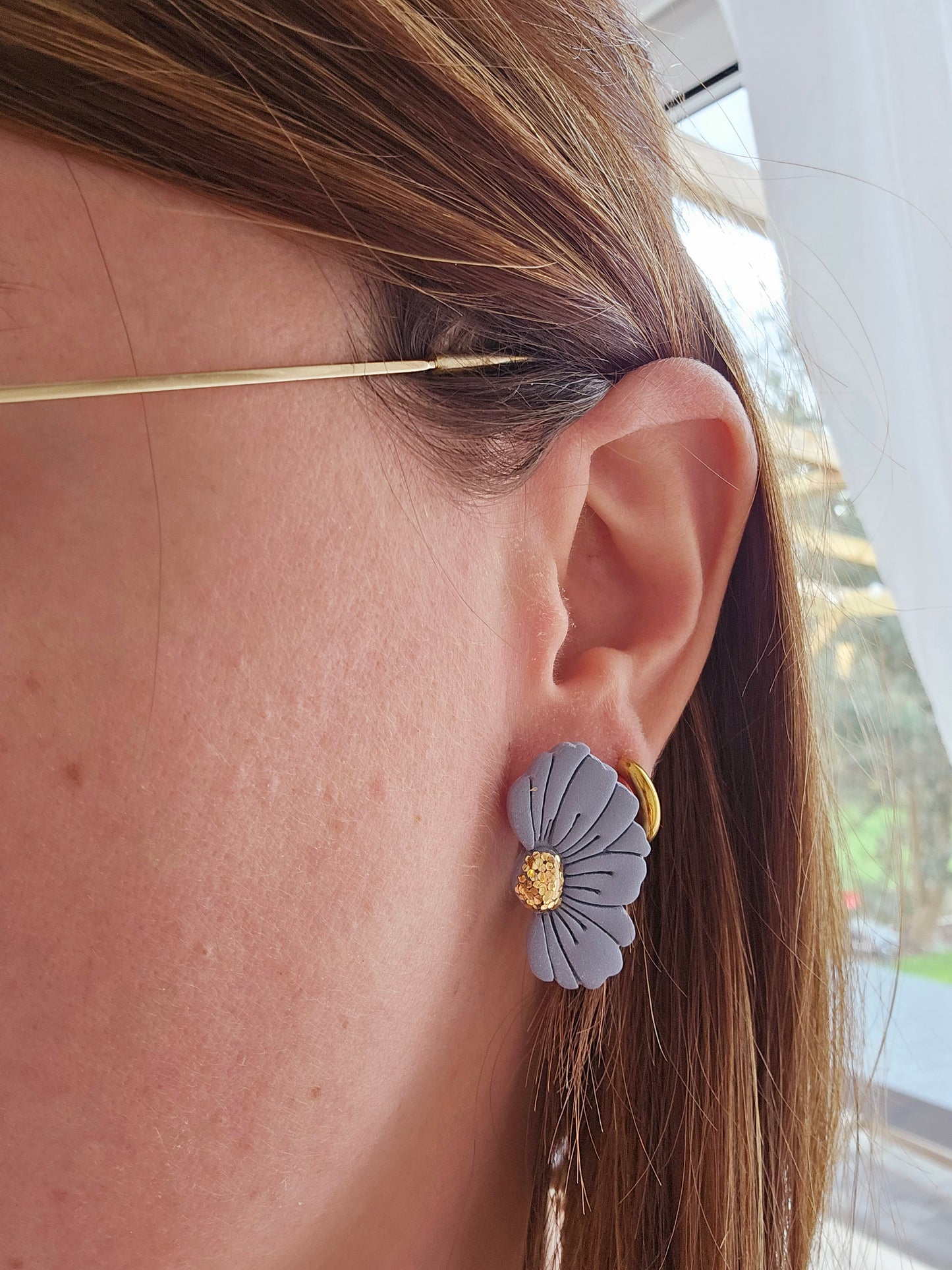 Boucles oreilles GABI FLEUR / femme en Acier Inoxydable - BLEU PIERRE