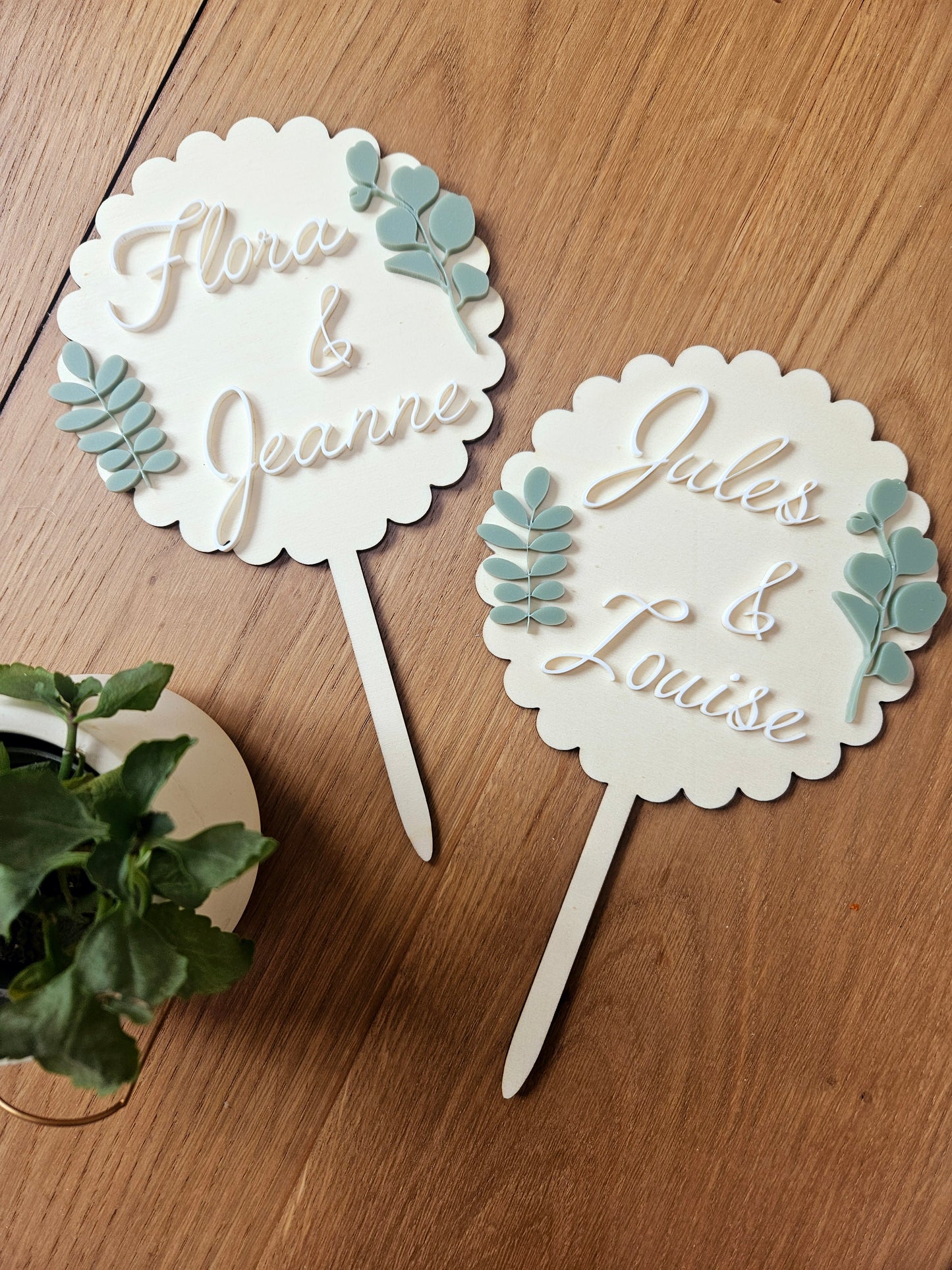 Cake topper eucalyptus prénom personnalisé / déco anniversaire baptême mariage communion / déco champêtre