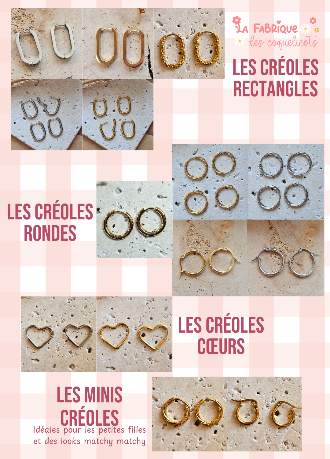 Pampilles interchangeables - par 2 - ZELIE - COLLECTION SUMMER - CARREAU VIEUX ROSE