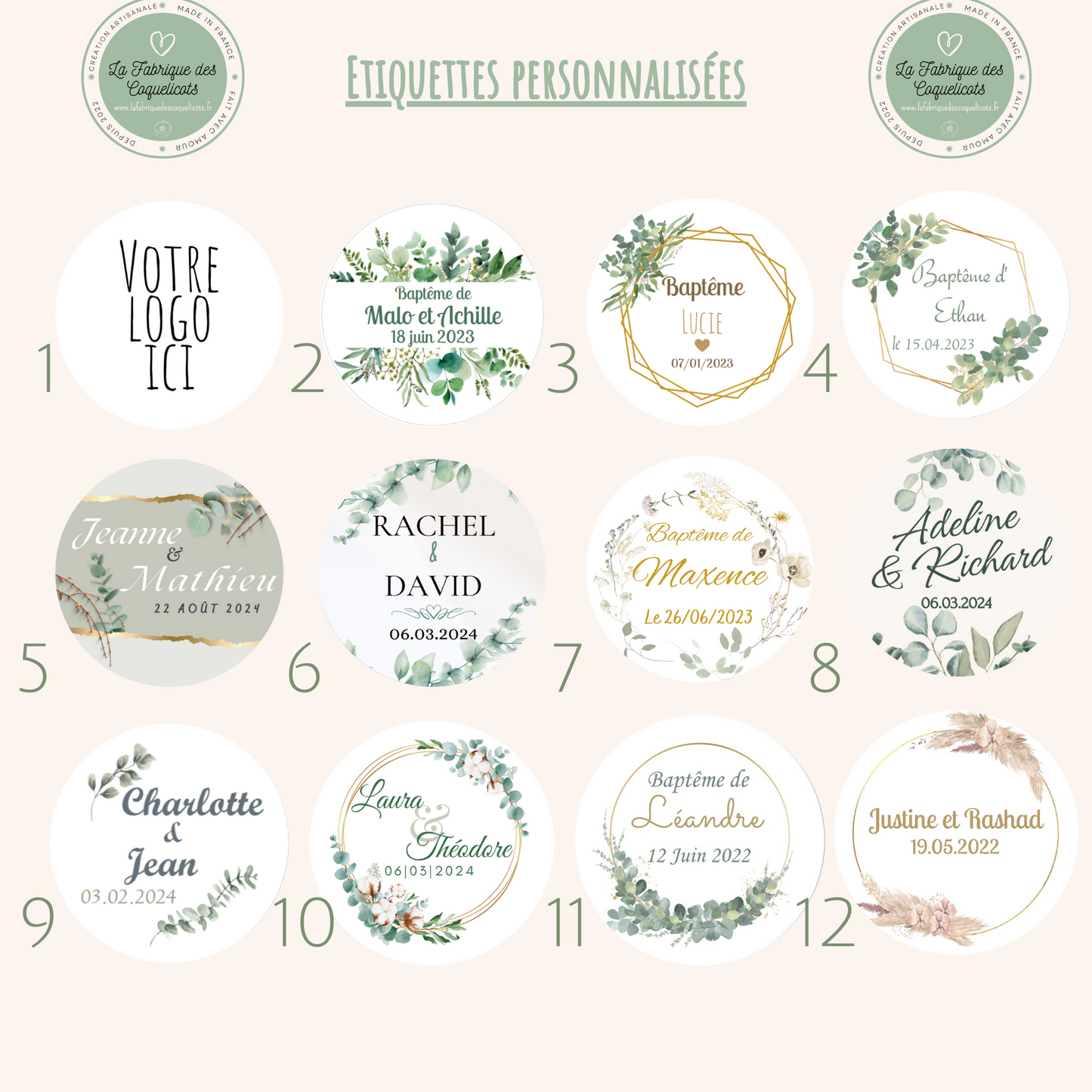 Etiquette autocollante personnalisée |mariage baptême baby shower anniversaire pacs communion