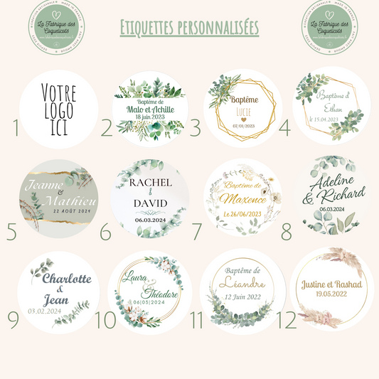 Etiquette autocollante personnalisée |mariage baptême baby shower anniversaire pacs communion