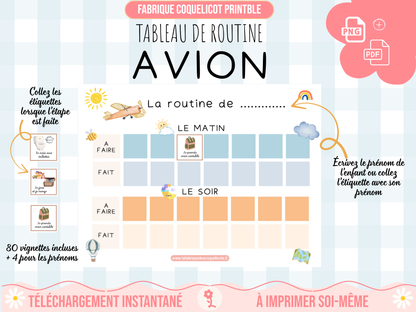 Fichier ROUTINE enfant  / fichier numérique routine semaine / avion