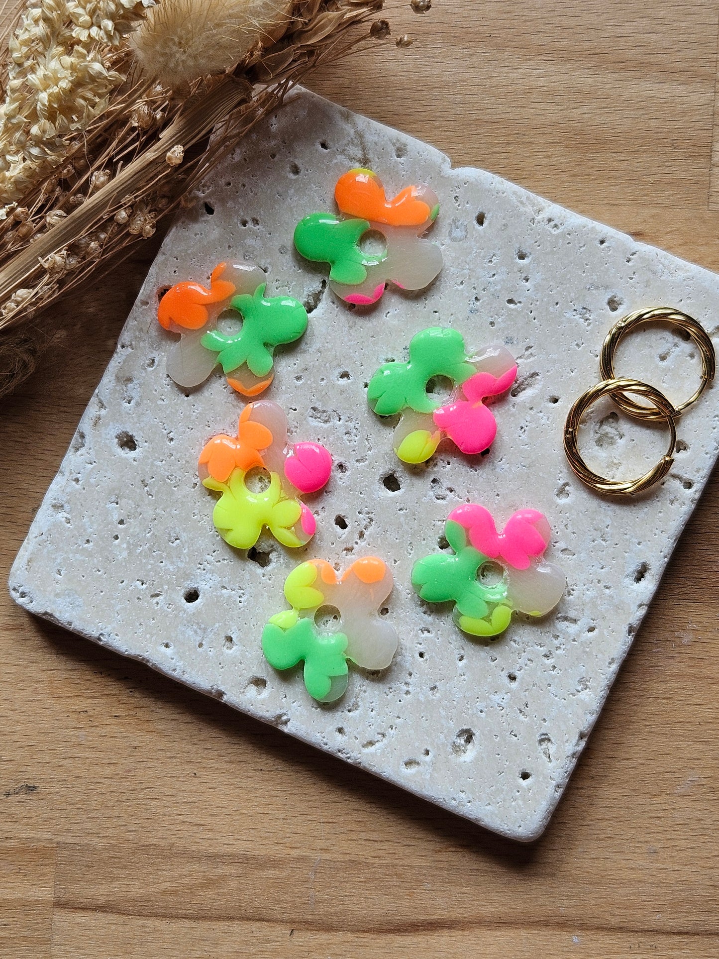 Boucles oreilles interchangeables GEORGETTE - COLLECTION SUMMER -  FLEURS FLUO