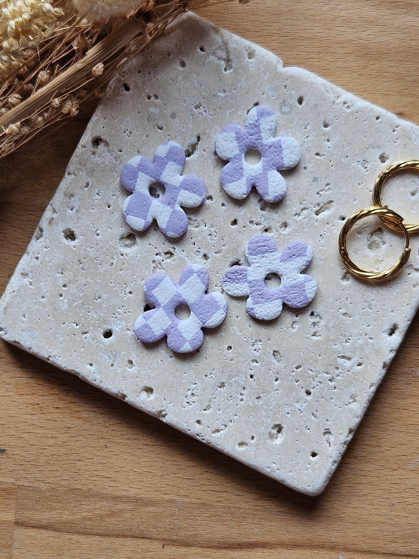 Pampilles interchangeables - par 2 - GEORGETTE - COLLECTION SUMMER -  DAMIER MAUVE