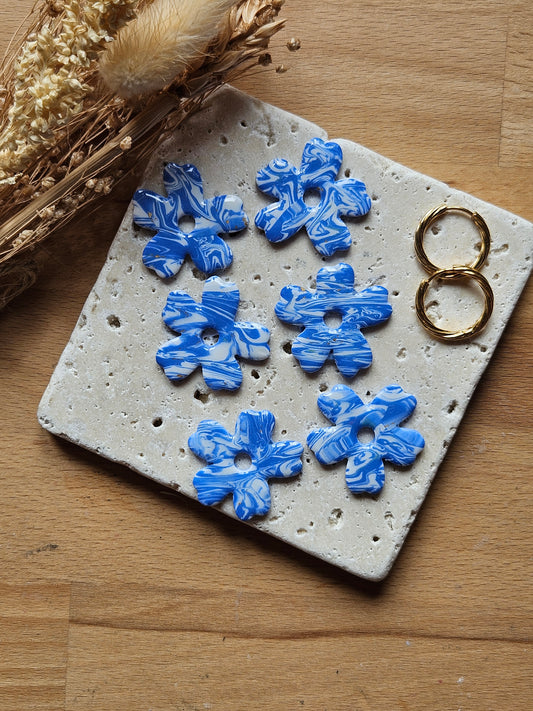 Pampilles interchangeables - par 2 - ZOE - COLLECTION SUMMER - MARBRE BLEU SEA