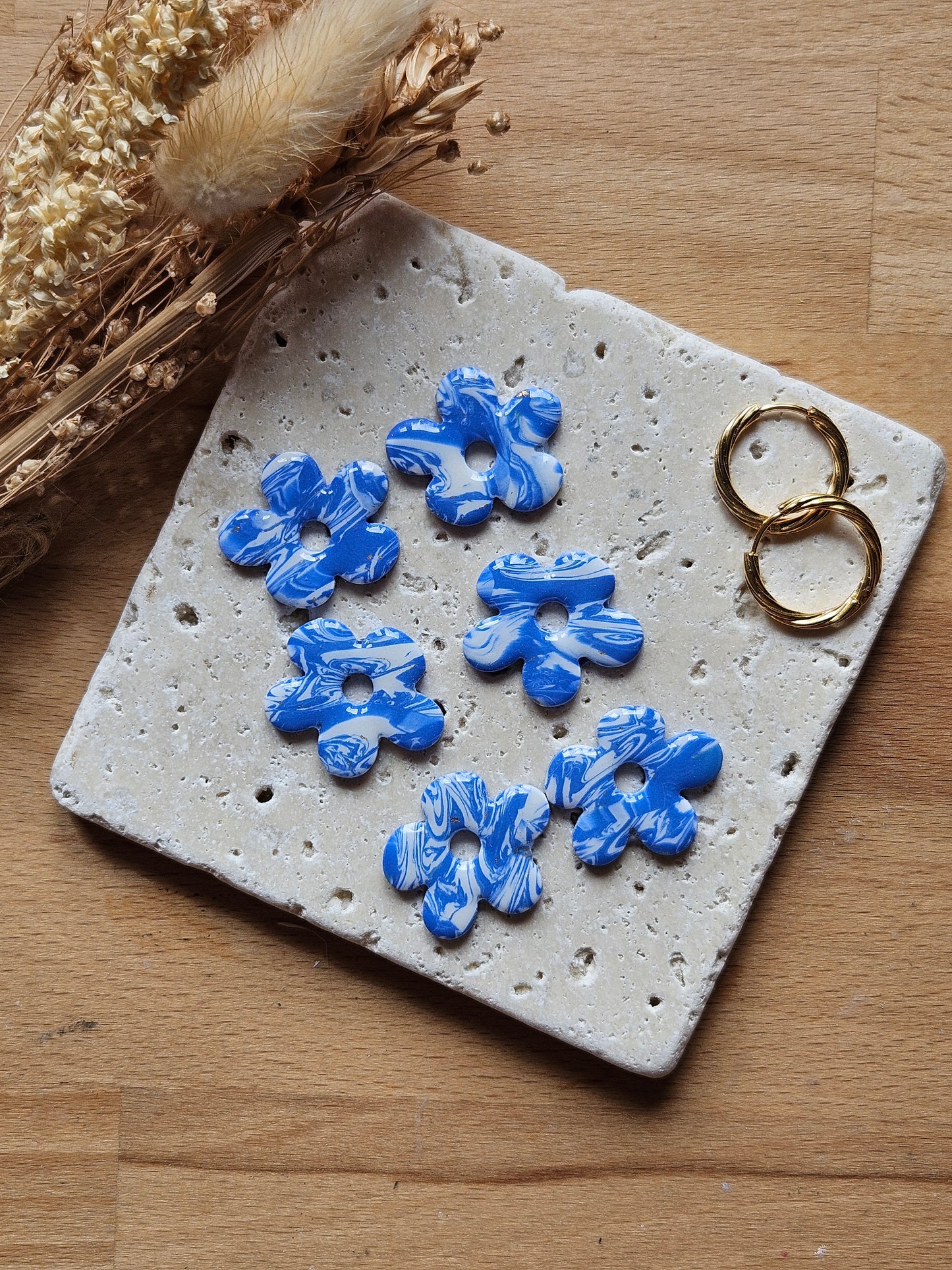 Pampilles interchangeables - par 2 - GEORGETTE - COLLECTION SUMMER -  MARBRE BLEU SEA