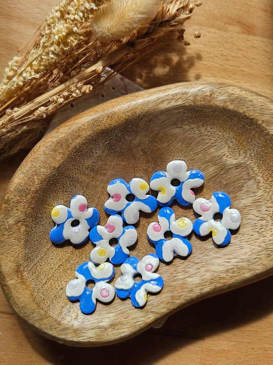 Pampilles interchangeables - par 2 - GEORGETTE - COLLECTION SUMMER -  BLEU MOTIF REVERSIBLE