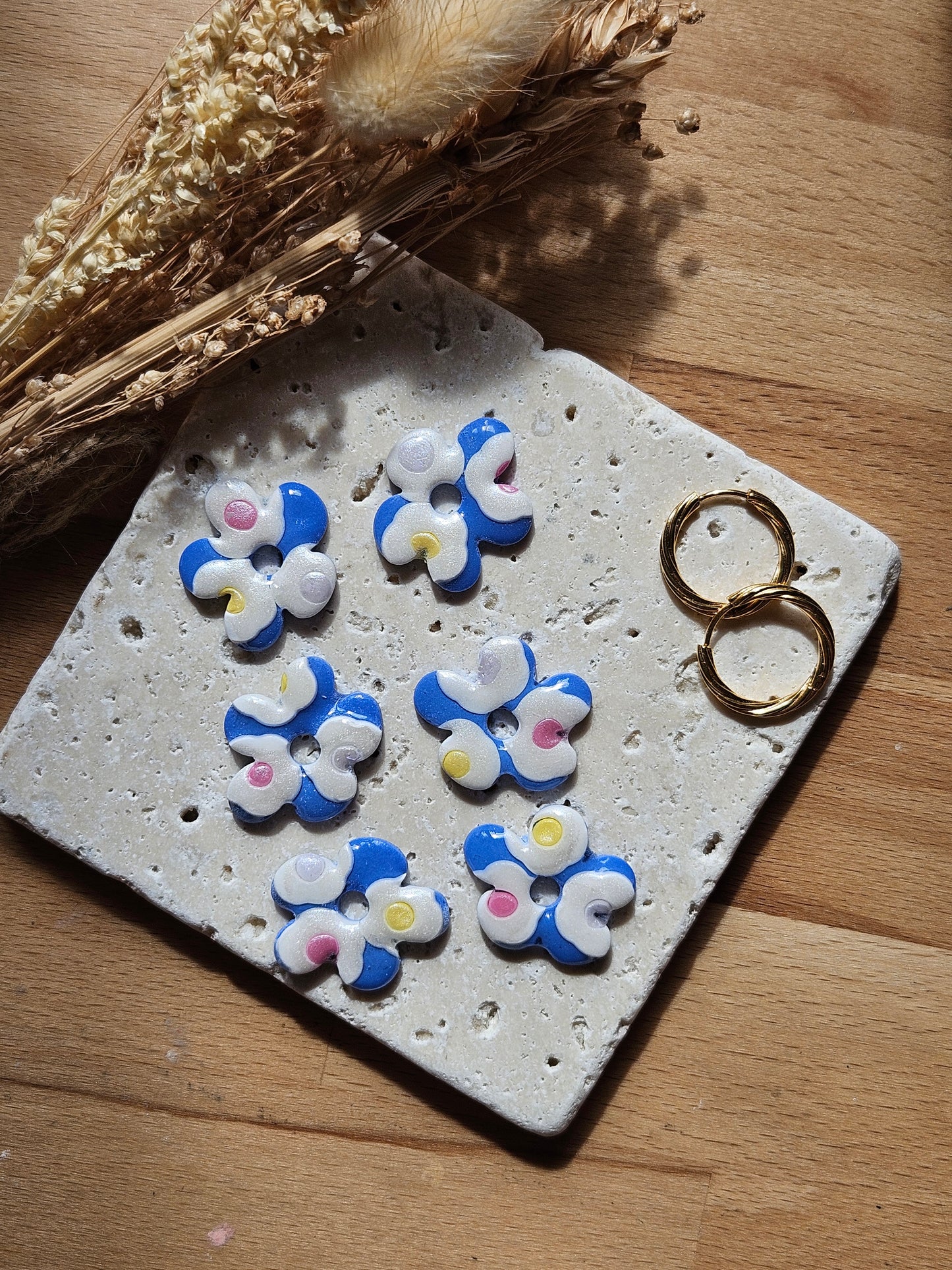 Pampilles interchangeables - par 2 - GEORGETTE - COLLECTION SUMMER -  BLEU MOTIF REVERSIBLE