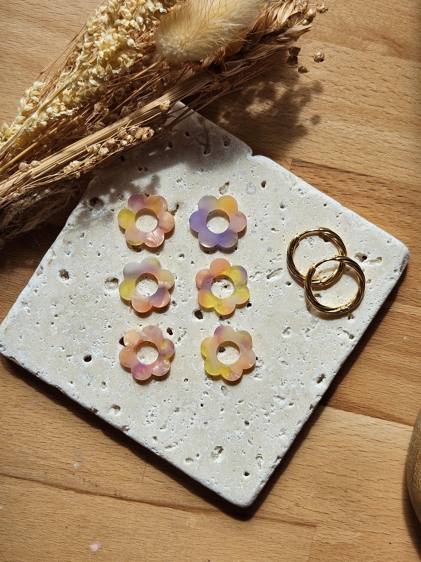 Boucles oreilles interchangeables ZELIE - COLLECTION SUMMER - ECAILLES DE TORTUE JAUNE SAUMON