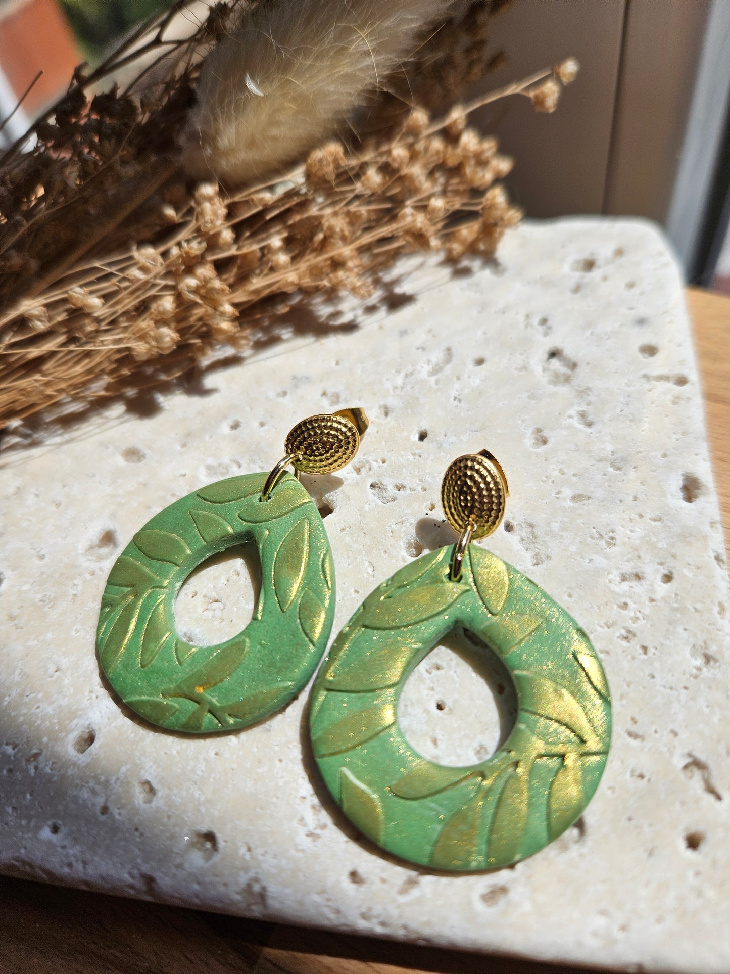 Boucles oreilles - COLLECTION SUMMER - VERT FEUILLE OR