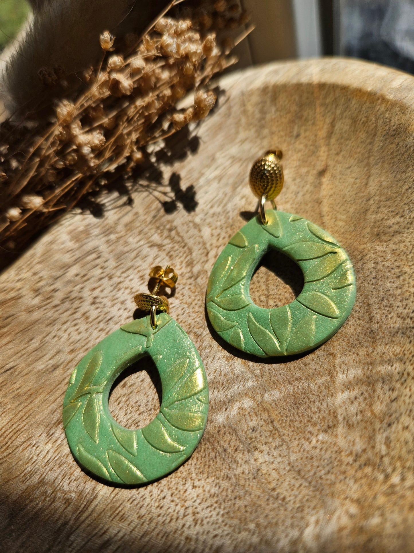 Boucles oreilles - COLLECTION SUMMER - VERT FEUILLE OR