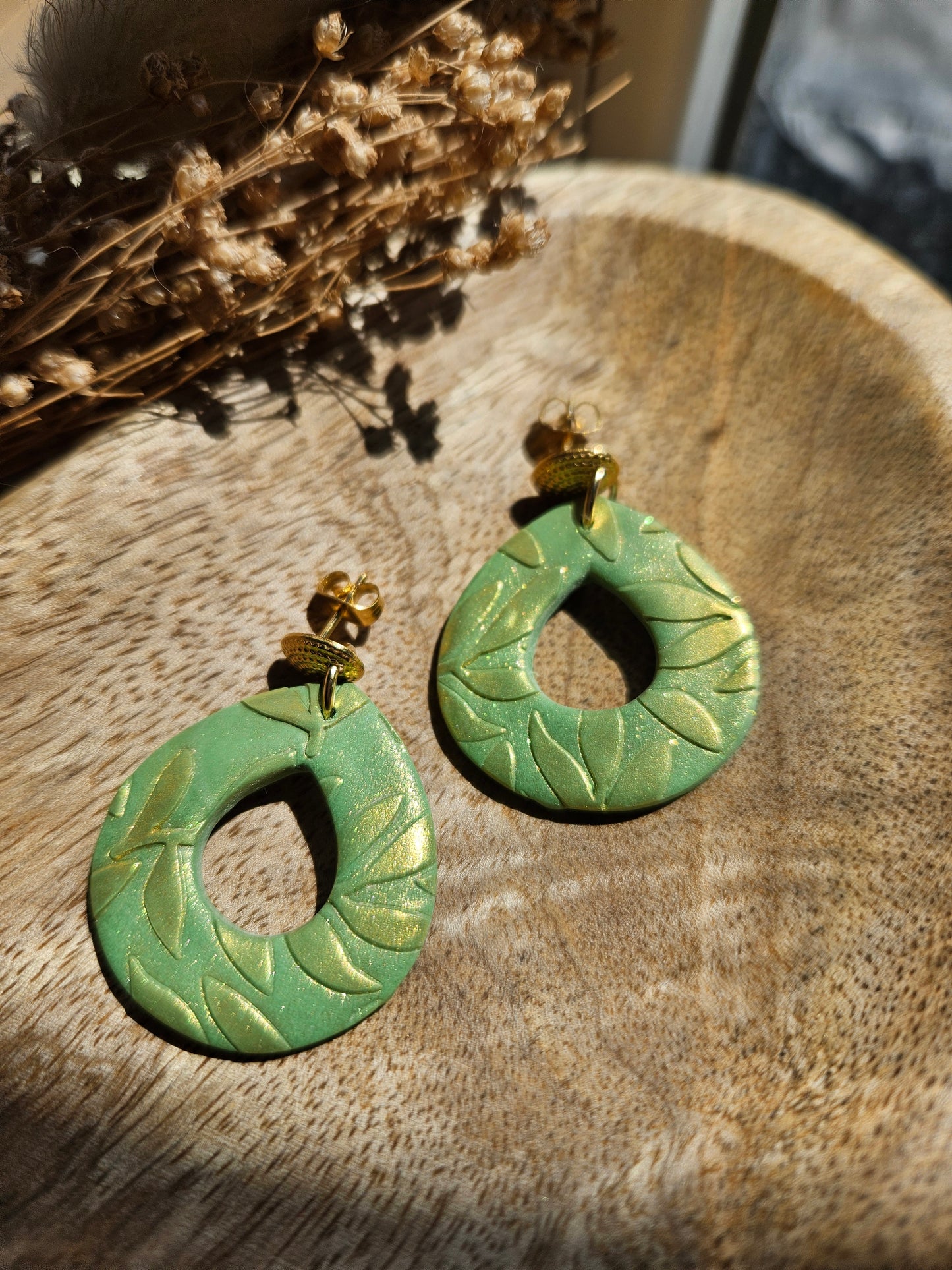 Boucles oreilles - COLLECTION SUMMER - VERT FEUILLE OR