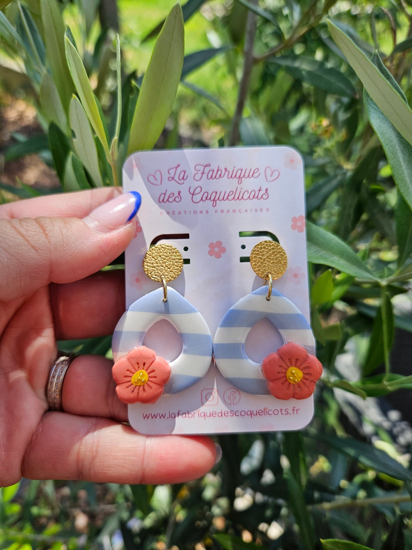 Boucles oreilles - COLLECTION SUMMER - RAYE BLEU FLEUR ROSE