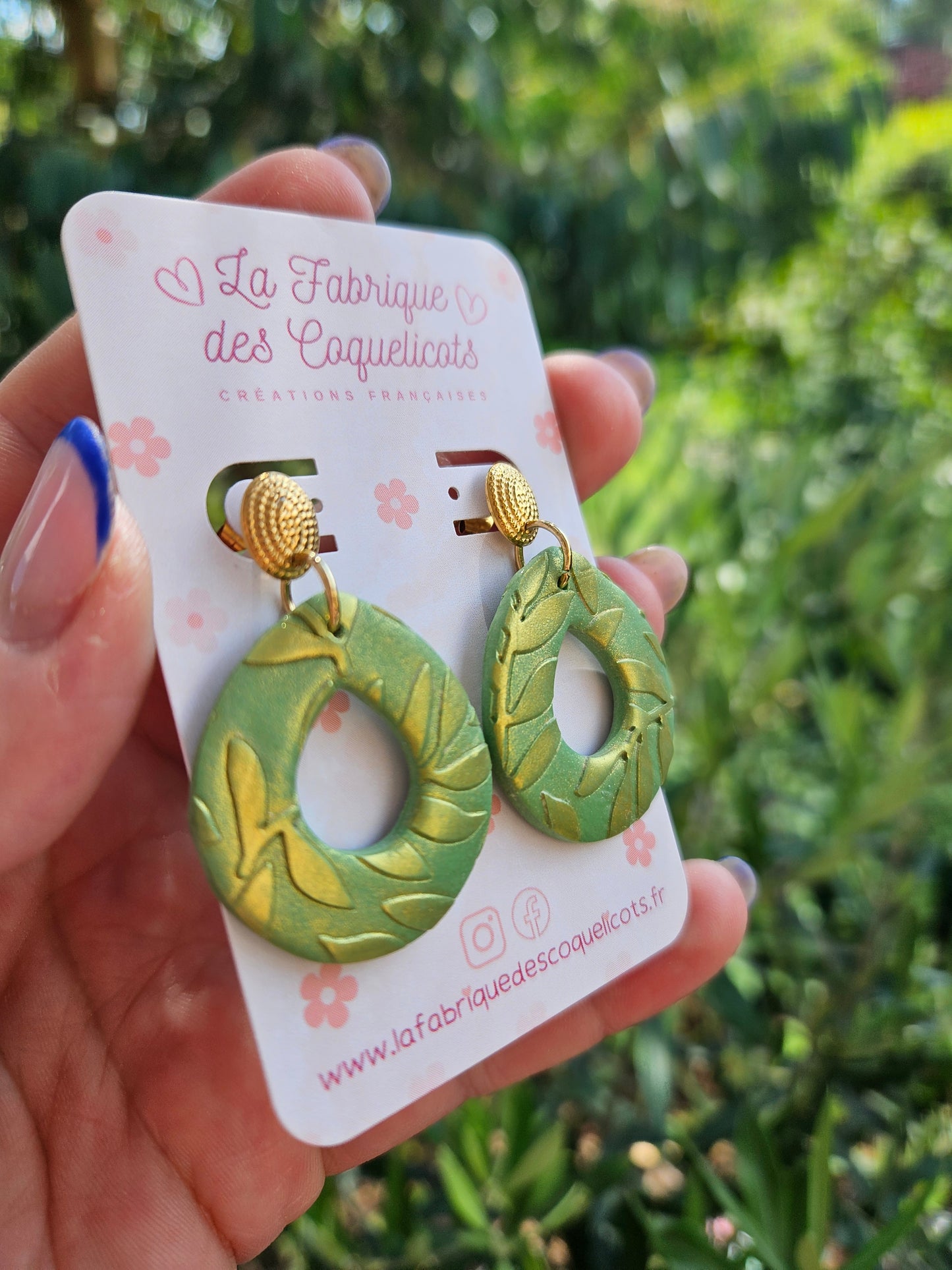 Boucles oreilles - COLLECTION SUMMER - VERT FEUILLE OR