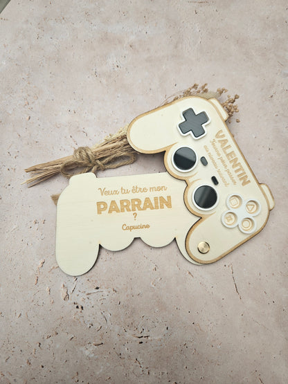 Demande surprise personnalisée -  manette de jeu vidéo - demande parrain marraine annonce tonton témoin