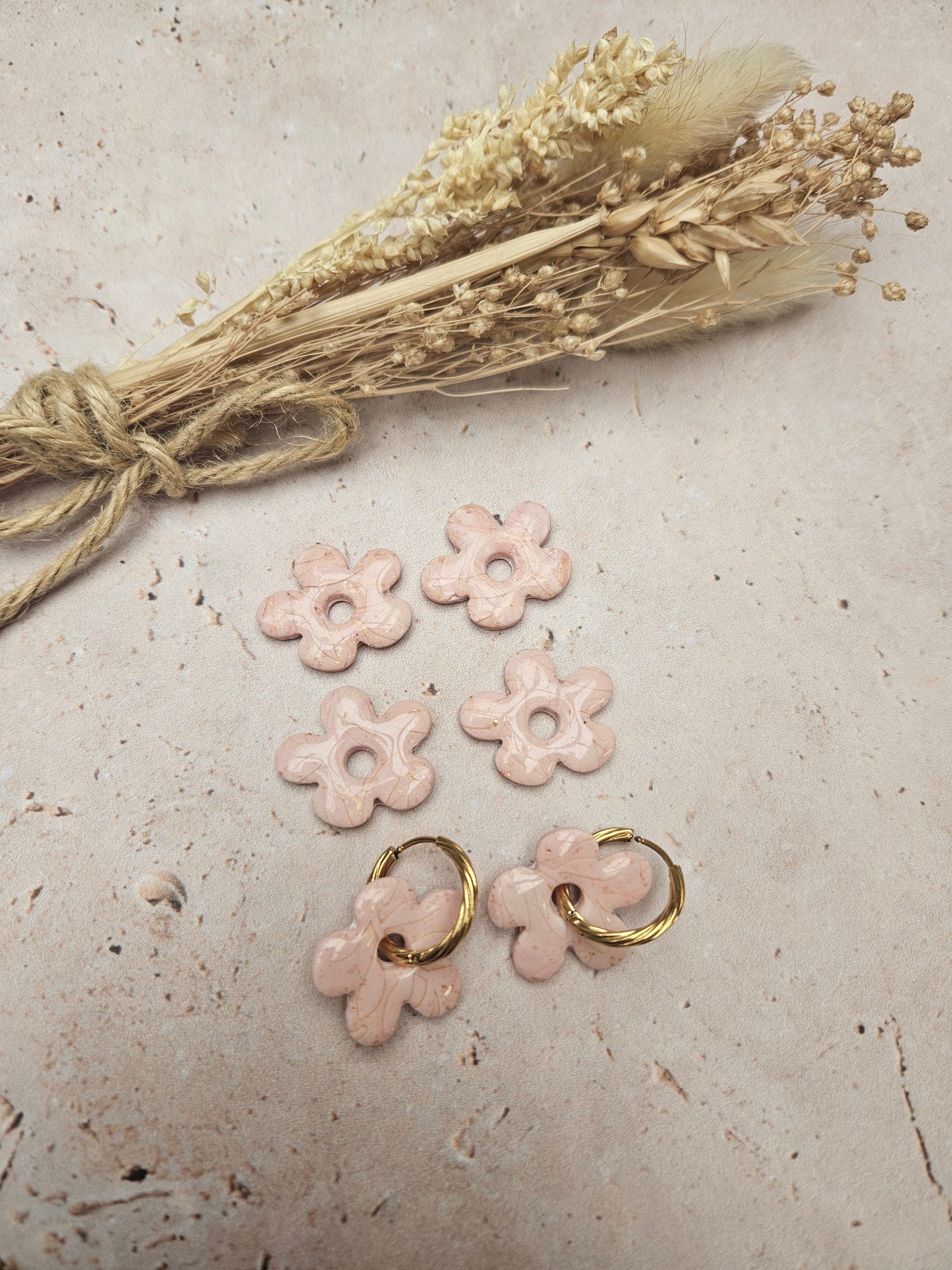 Pampilles interchangeables - par 2 - COLLECTION FALL IN LOVE - GEORGETTE FEUILLE ROSE MARBRÉ