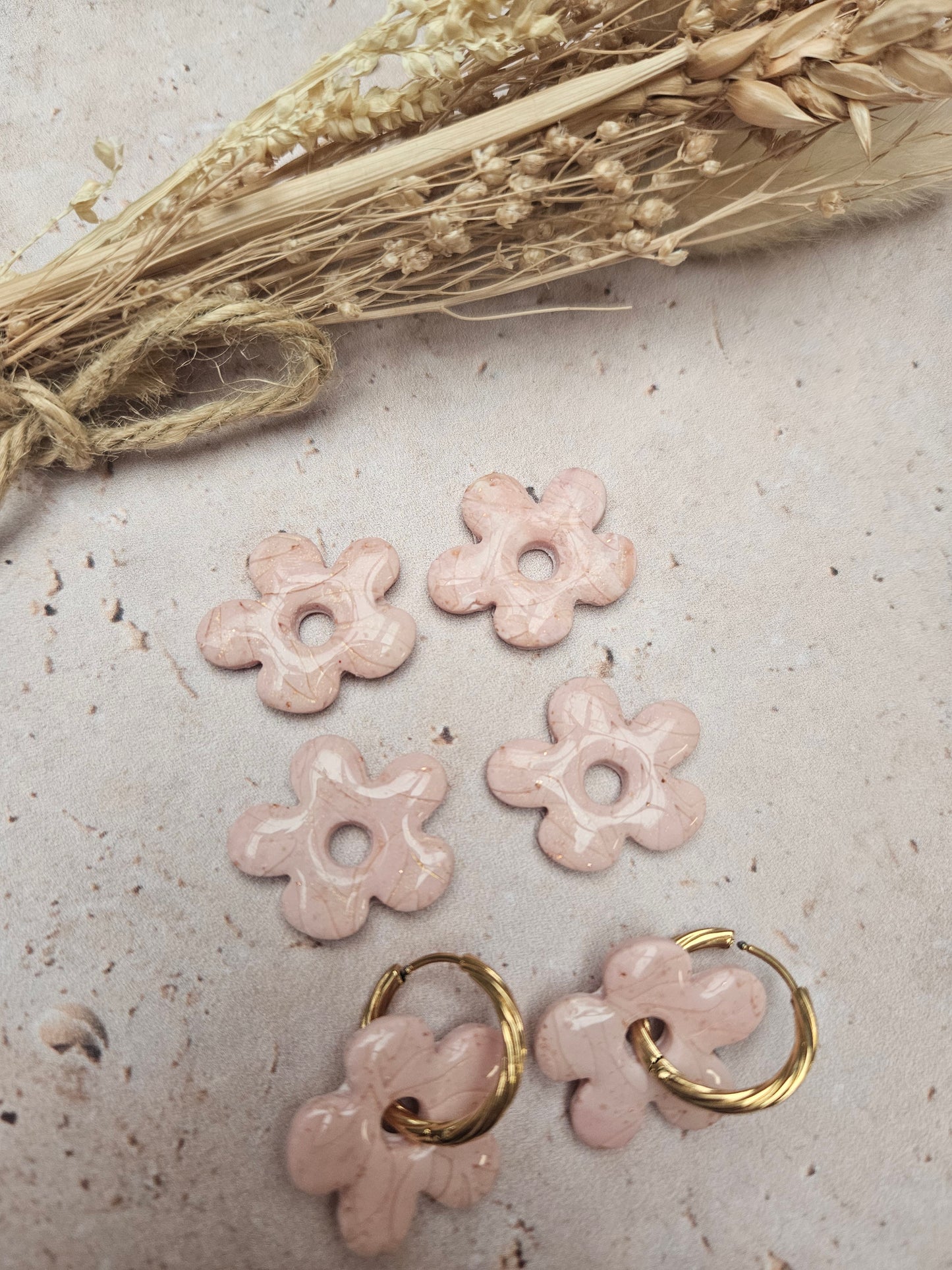 Pampilles interchangeables - par 2 - COLLECTION FALL IN LOVE - GEORGETTE FEUILLE ROSE MARBRÉ