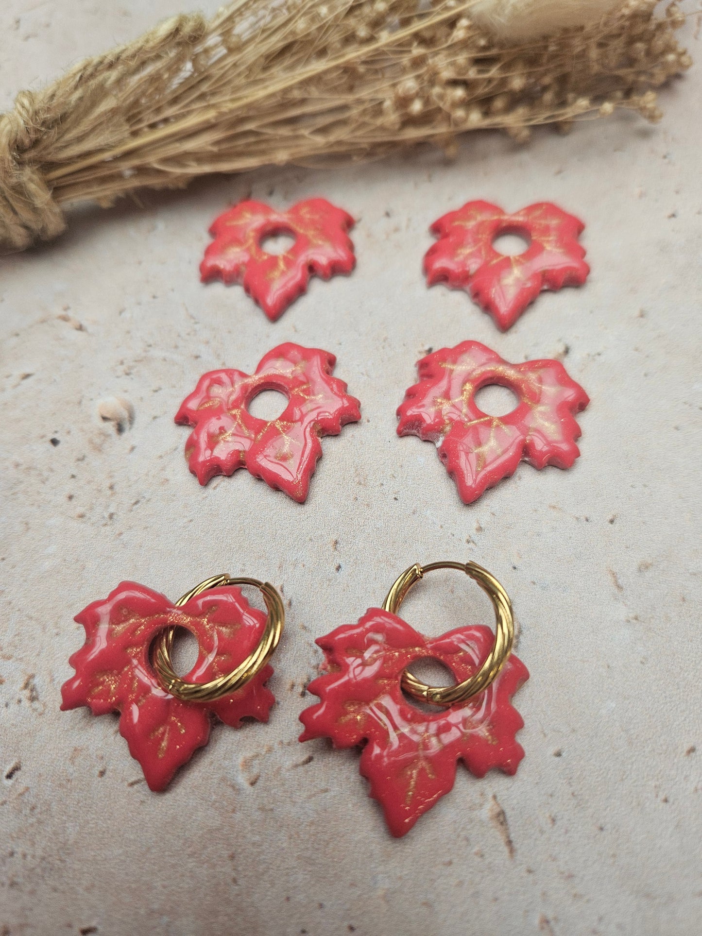 Boucles oreilles interchangeables - COLLECTION FALL IN LOVE - FEUILLE ERABLE ROUGE