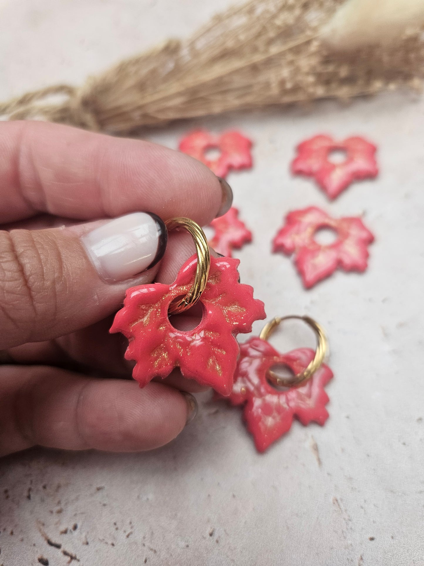 Boucles oreilles interchangeables - COLLECTION FALL IN LOVE - FEUILLE ERABLE ROUGE