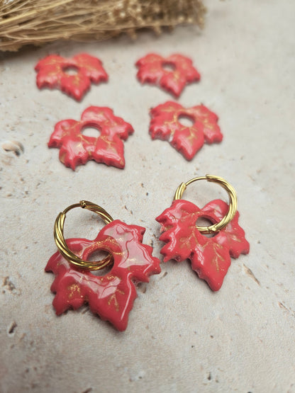 Boucles oreilles interchangeables - COLLECTION FALL IN LOVE - FEUILLE ERABLE ROUGE
