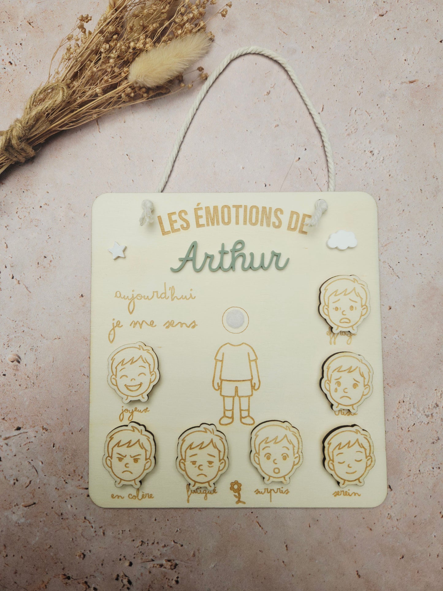 Tableau des émotions en bois personnalisé pour enfant
