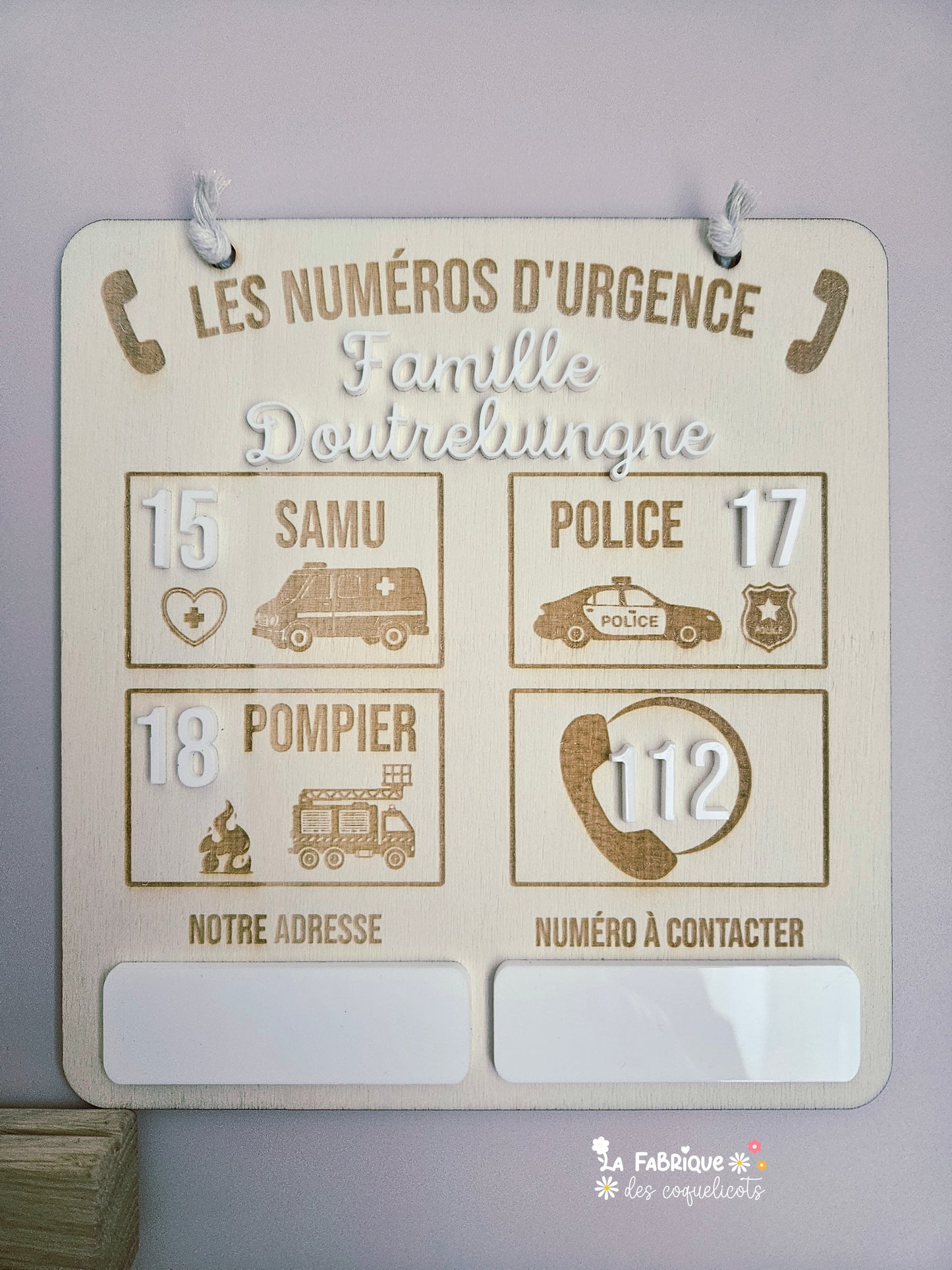 Panneau Les Numéros d'Urgence -  Personnalisé - aimanté