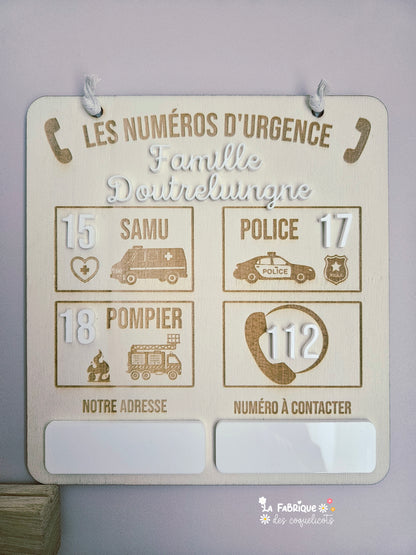 Panneau Les Numéros d'Urgence -  Personnalisé - aimanté