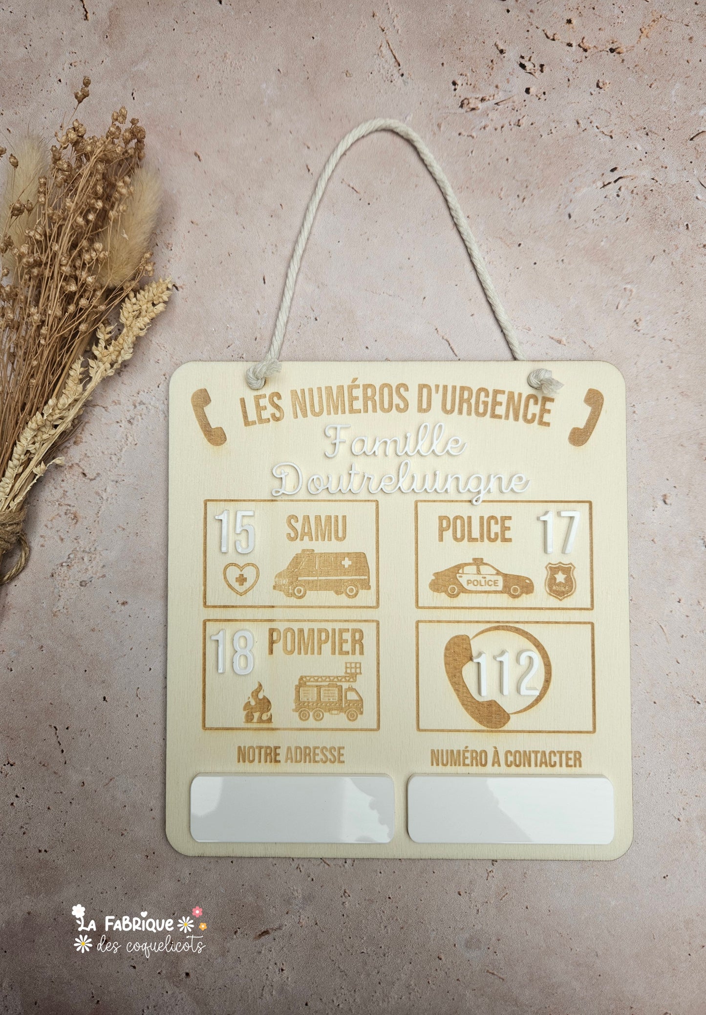 Panneau Les Numéros d'Urgence -  Personnalisé - aimanté