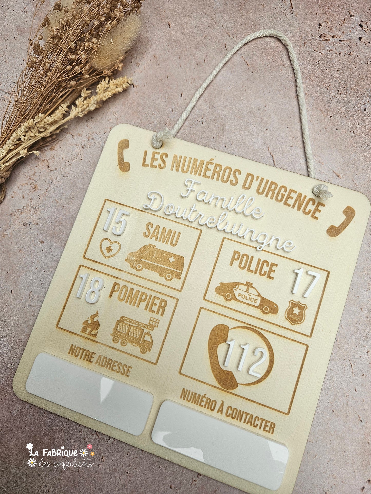 Panneau Les Numéros d'Urgence -  Personnalisé - aimanté