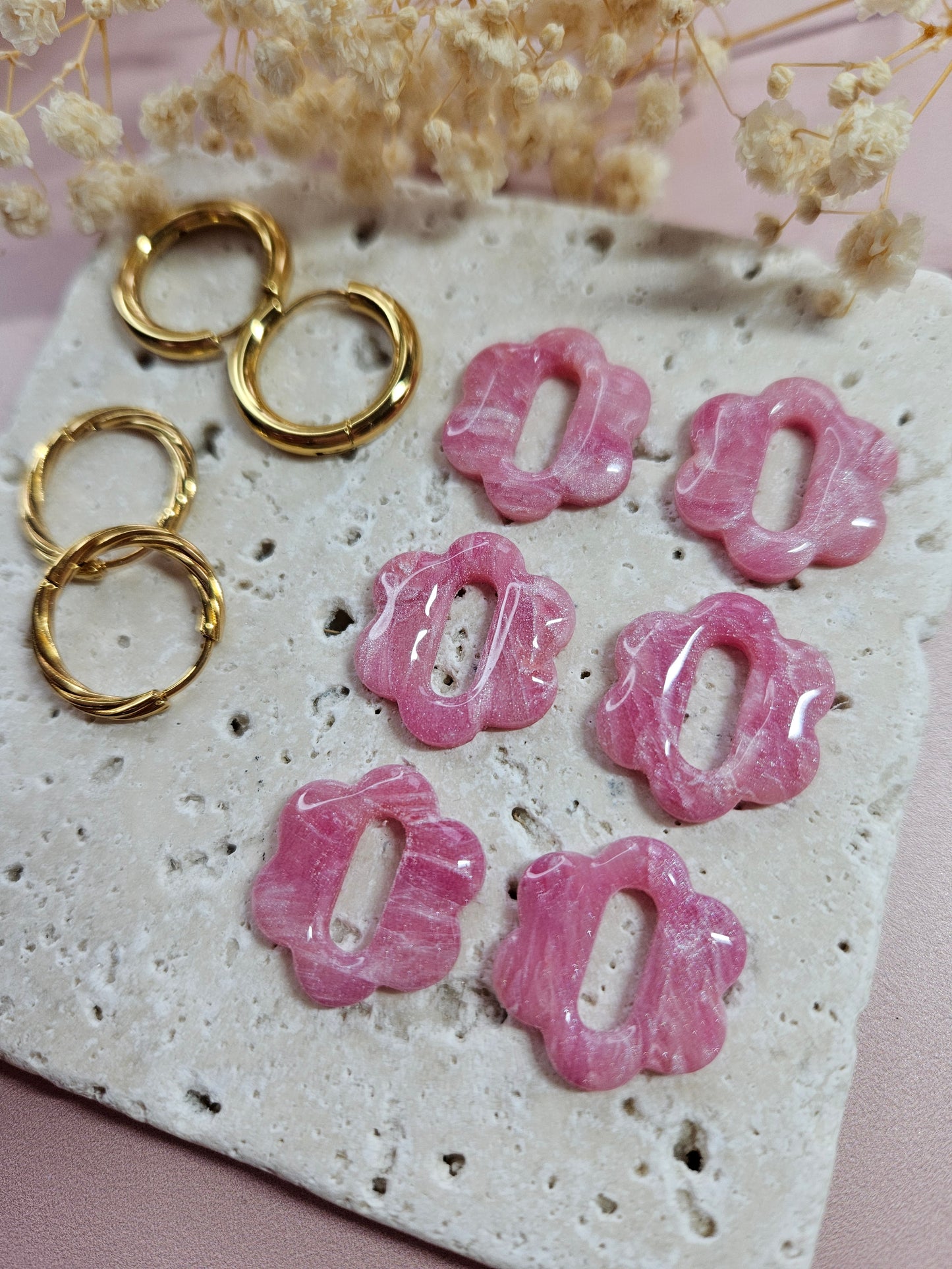 Pampilles interchangeables - par 2 -DROP OCTOBRE - ELISE ROSE MARBRE