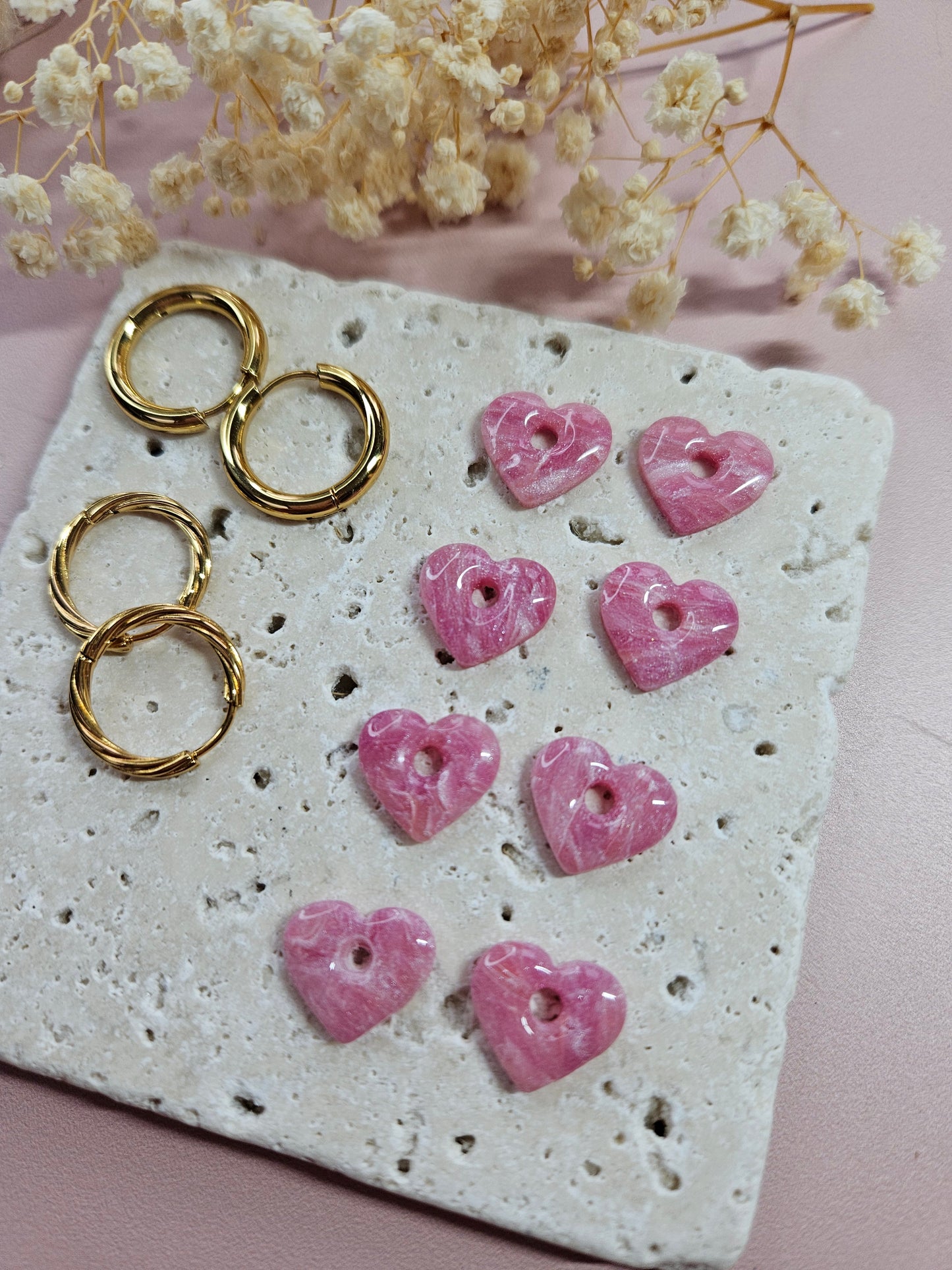 Pampilles interchangeables - par 2 - DROP OCTOBRE - MINI MARGOT MARBRE ROSE