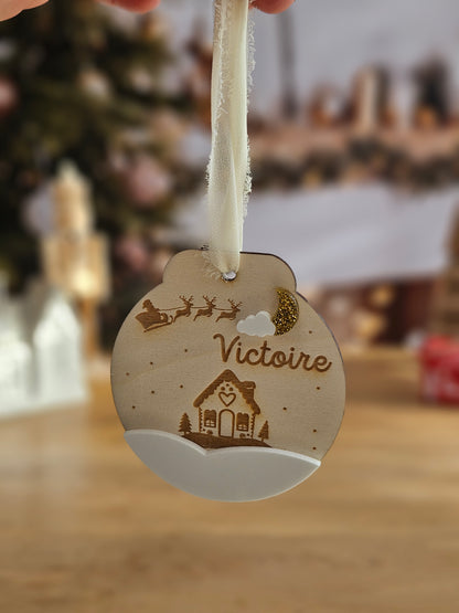 Boule de Noël personnalisée | Ronde traineau et maison de Noël