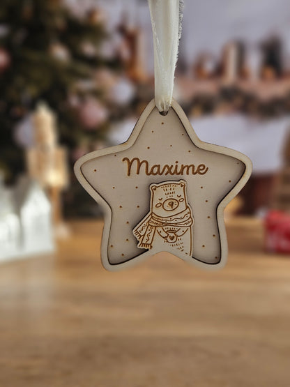 Boule de Noël personnalisée | étoile et ours