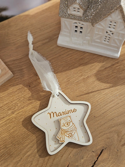 Boule de Noël personnalisée | étoile et ours