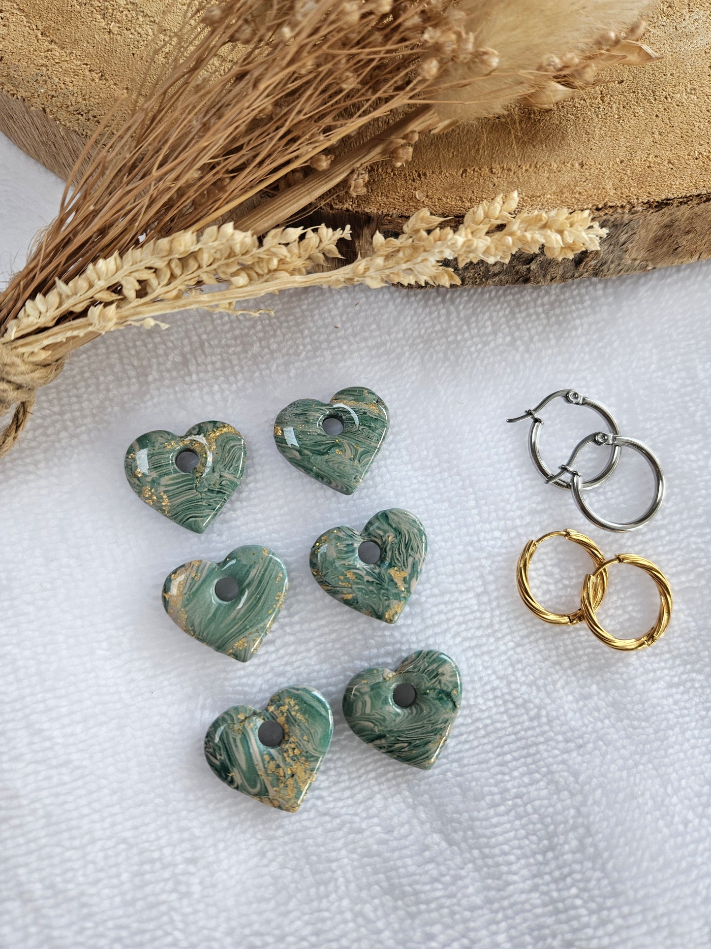 Pampilles interchangeables - par 2 - Collection Noël "Let it Shine" - MARGOT - marbré vert et or