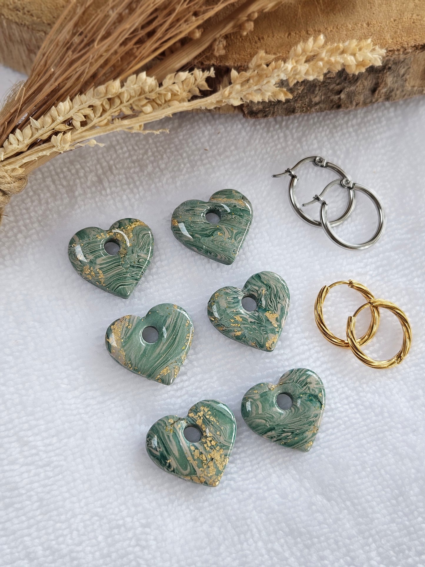 Pampilles interchangeables - par 2 - Collection Noël "Let it Shine" - MARGOT - marbré vert et or