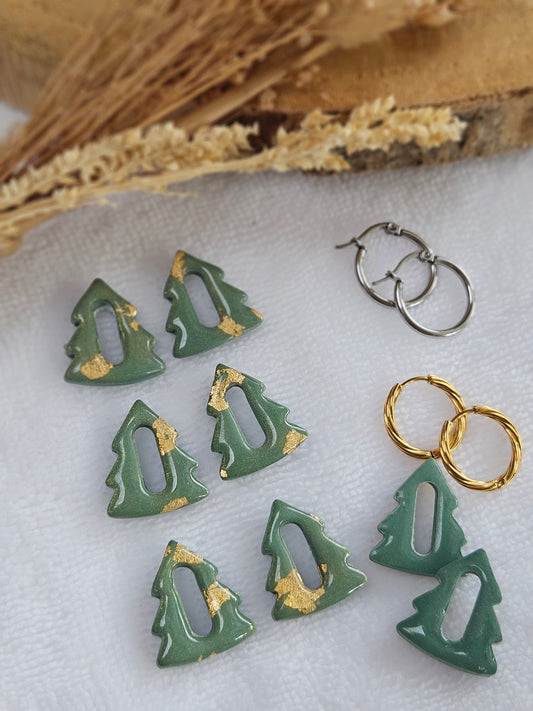 Pampilles interchangeables - par 2 -Collection Noël "Let it Shine" - SAPIN - vert et or