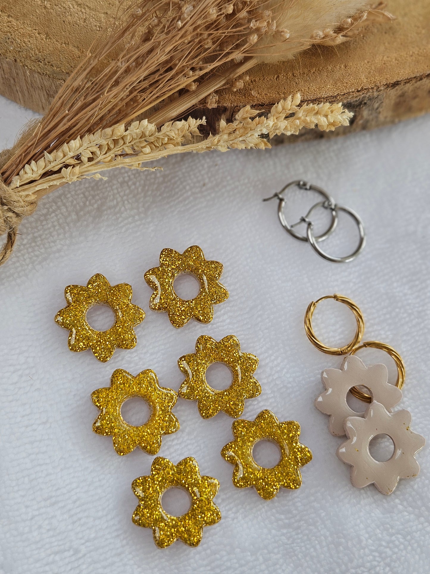 Pampilles interchangeables - par 2 -Collection Noël "Let it Shine" - LISETTE - IVOIRE ET PAILLETTES OR REVERSIBLE