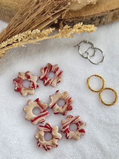 Pampilles interchangeables - par 2 - Collection Noël "Let it Shine" - LISETTE - ROUGE ET IVOIRE MARBRÉ