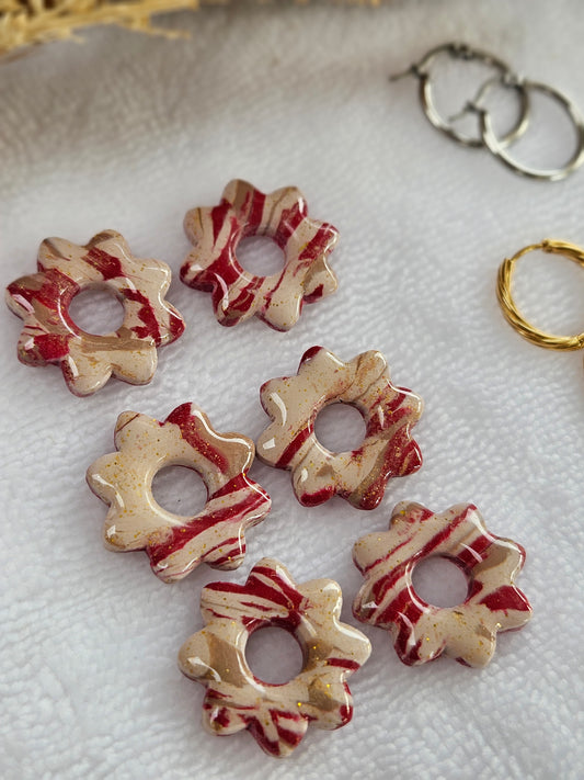 Pampilles interchangeables - par 2 - Collection Noël "Let it Shine" - LISETTE - ROUGE ET IVOIRE MARBRÉ